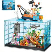 Fish Tank Building Blocks Set - 830PCS Ocean Treasure Hunt Building Set With Adventure Boat Shark Jellyfish And Coral Reef STEM Toys Birthday Christmas Building Blocks Gift IdeaMaterial Safety And Rich Functionality - Orange - View 2