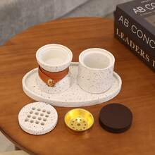 1 Set Minimalist Arabic Style Resin Incense Burner Kit. Includes Incense Holder, Spice Jar, Integrated Tray, Leather Strap Design - Vintage Yet Elegant. Suitable For Home Decor, Centerpiece, Meditation, Creating A Graceful Ambiance. Ramadan, Holidays, Gift For Loved Ones - Multicolor - View 6