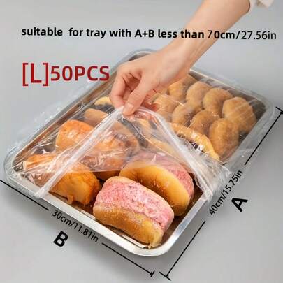 100pcs Disposable Food Cover Wrap, Elastic Plastic Food Tray Lids, Transparent Food Preservation Bags, Suitable For Storing Bread, Fruits, Vegetables And Desserts, Great For Kitchen And Bakery Use