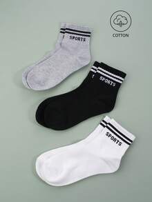 5双男士纯棉字母刺绣袜，舒适简约，适合日常穿着 - 彩色 - 查看 2