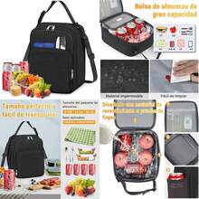Bolsa De Almuerzo De Gran Capacidad Para Mujer Hombre,Lonchera Termica Con Correa De Hombro, Picnic,Viajes,Impermeable(Negro) - Multicolor - Ver 2