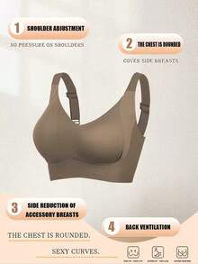 4-Piece Plus Size Bra, Seamless Breathable Wireless Sports Bra For Women - Full Coverage Design, Anti-Slip Material, With Lifting And Support Functions, Comfortable To Wear, Ribbed Details, Made Of Nylon And Elastic Fiber Blend, Hand Wash. Elegant Solid Color Design.Plus Size Lingerie - Nhiều màu - Xem 2