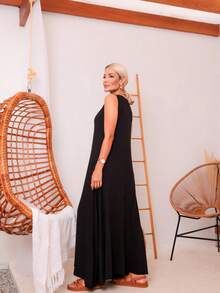 Long Dress In Viscose/Lycra Blend With Side Pockets. - 黑色 - 查看 3