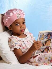 1pc Toddler/Kids 26 Letters Smooth Satin Sleep Cap, Fashionable & Comfortable, Breathable Anti-Slip, Daily Hair Care Hat - Pink - View 3