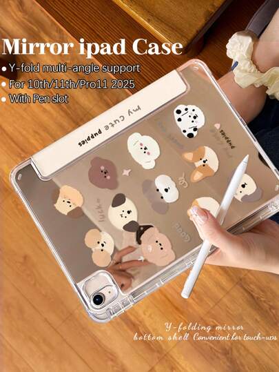 1个双面高清卡通动物图案平板电脑保护套，适用于iPad 10/9/11 2025、2026新款，带镜头盖、自动唤醒/睡眠功能、Y型折叠多角度支架和笔槽，办公学习必备，非磁性保护套。