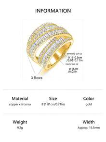 1pc Fashionable Minimalist Versatile Cubic Zirconia Ring - Gold - View 18