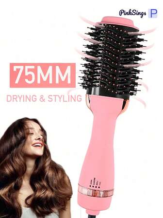 PinkSings 1000W Powerful Hair Dryer Brush, Warm Air Brush, 3 In 1 Hair Drying/Curling/Straightening Professional Salon Electronic Blow Dryer Brush For Women, Matte Surface With UK Plug