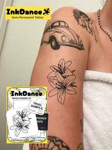 1 Kit "Detailed Hibiscus" Revolutionary Technology Tattoos, Semi-Permanent Tattoos, Flower, Temporary Tattoos, Long Lasting, Women Fake Tattoos, Water-Resistant, Authentic Tattoo Look, Plant-Based, Present S001 - Black - View 3