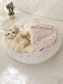 1pc Plush Round Pet Bed, Fluffy Soft Cat Bed, Donut Pet Mat, 2-In-1 Cat Bed For Winter, Warm Sleeping Bag Sofa Pad