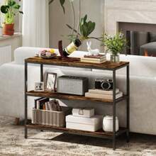 Console Table, Side Table With 3-Tier Shelf, Particleboard, Metal, Light Brown - Camel - View 6