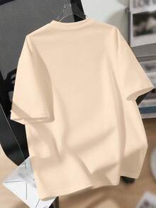 少女休闲爱心图案圆领短袖T恤，夏季新品 - 杏色 - 查看 3