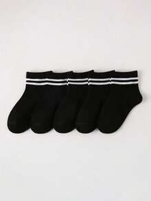 1/5/10双装儿童袜子，黑白灰条纹运动学院风，简约经典百搭透气柔软舒适休闲运动袜，适合日常穿着、送礼、旅行、返校、校园、运动、新学期、学生等场合，颜色和款式随机。 - 彩色 - 查看 14