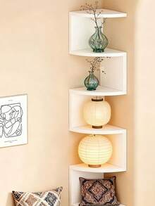 Bộ 1 kệ góc treo tường 2/5 tầng màu đen, thiết kế hiện đại với các lớp xếp so le, phù hợp với không gian góc tường, dùng để trưng bày đồ trang trí và cây cảnh, thích hợp cho góc tường phòng khách/phòng ngủ, trang trí nhà cửa và phòng tắm. - Đen và trắng - Xem 4