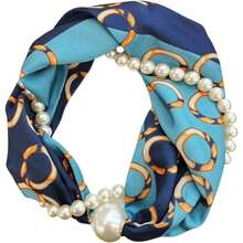 Bufanda estrecha de satén floral para mujer, cierre de cuello con perlas, collar de cadena elegante para el cuello - O - Ver 4