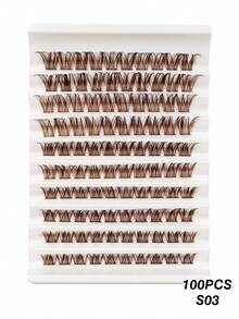 Rikuaild 100/110/120片装 D型卷翘棕色猫眼/狐狸眼单根假睫毛，DIY簇状假睫毛，3D浓密蓬松假睫毛，可重复使用 - D - 查看 10