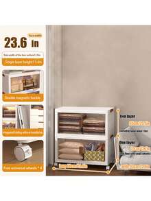 5layer Foldable Storage Cabinet, Plastic Sundries Organizer With Doors & Wheels, Stackable Large Capacity Home Organization For Bedroom, Living Room, Kitchen, Easy Assembly & Space-Saving Design - White - View 12