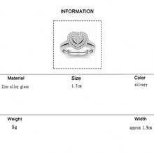 2pcs/set Fashion Zinc Alloy Rhinestone Heart Decor Ring For Women For Engagement Gift - Silver - View 11