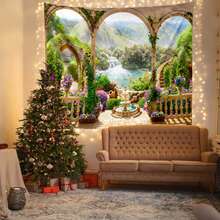 1件涤纶日落海滩小径挂毯，适用于客厅和卧室装饰，海岸景观设计，面料柔软，尺寸大，家居装饰美学风格，海边日落景色展示 - 彩色 - 查看 3