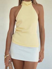 Onicee Women's Summer Sleeveless Backless Halter Neck Casual Tank Top, Yellow, Fashionable & Sexy, Suitable For Valentine's Day, Dates, Gatherings, Parties, Travel, Vacation, Beach And Other Occasions - Yellow - View 14