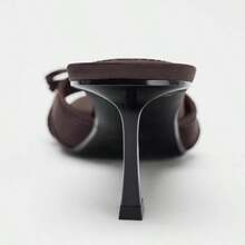 Elegant Bow Tie Peep Toe High Heel Ladies Sandals, 2026 Summer New Slip-On Women's High Heel Sandals, Suitable For Business, Party, Wedding, Nightclub, Music Festival, Masquerade - Brown - View 2