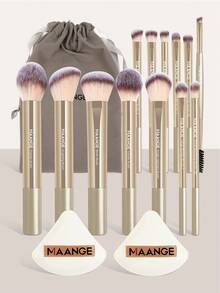 MAANGE 13/16/23pcs Professional Aluminum Makeup Brush Set, Includes Soft High-Quality Synthetic Bristle Makeup Brushes, Foundation Brush, Powder Brush, Blush Brush, Concealer Brush, Contour Brush, Nose Shadow Brush, Eyeshadow Brush, Eyeliner Brush, Eyebrow Brush, Detail Brush, Face Brush, Highlighter Brush, Etc. Travel Makeup Brush Set For Women And Girls. - Gold - View 3