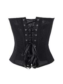 Áo corset lưới co giãn Apperloth dành cho nữ, kiểu dáng cổ điển thanh lịch, hơi xuyên thấu, có gọng thép, dây buộc, hở lưng, thích hợp mặc thường ngày và làm trang phục Halloween. - màu đen - Xem 2