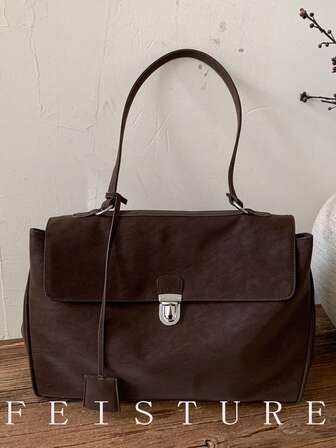 Bolso de hombro con solapa de gran capacidad y unicolor, bolso de mano de moda para mujeres, adecuado para salidas diarias, citas y viajes