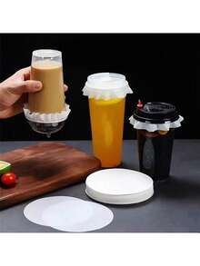 White Leak-Proof Cup Lid Pads - Round, Waterproof And Spill-Proof Paper Pads, Suitable For Beverage Cups, Perfect For Milk Tea, Coffee, Etc. - Multicolor - View 2