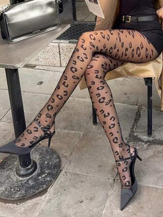 Plus Size Women's Leopard Print Semi-Sheer Leggings/Tights, Wild & Breathable, Create Sexy Seasonal Vibe, Spring/Summer