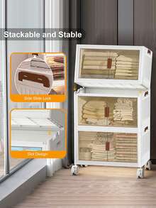 4layers  Plastic Storage Box Organizer, Stackable Storage Box, Covered Storage Box, Storage Container Organizer For Kitchen, Bedroom, Living Room, Study, Office, Foldable Storage Box, Saving Space - White - View 9