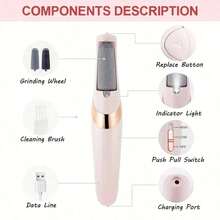Electric Foot File,1 Set Rechargeable FootFile Tool With Replacement Heads, Professional Foot Care Tool For Home & Salon Use - Hồng - Xem 3