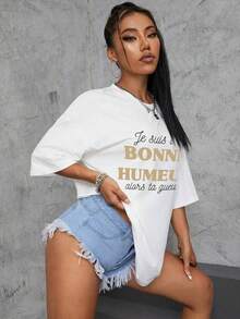 女款純色圓領短袖寬鬆T卹，100%棉質上衣， 個性態度情緒表達主題標語圖案印花，春夏裝日常休閒女裝，街頭服飾，外出度假，noistamujer，camiseta oversize mujer，motif mujer，camiseta manga corta mujer，top verguano，motif mujer，camiseta manga corta mujer，top verguano， paiguer，aunpaer the mror，hir），top verguer，Funpaer，arguers，top verguer，arpas 好的 好的課thing，fiesta，sudaderas de mujer，conjunto mujer invierno，ropa verano mujer，verano mujer，y2k， mujer，elenzga curve，ropa curvy mujer，sudadera mujer talla grande，friends，envio rapido， curve，vacation，casual，情侶款，辦公室/休息室/居家/戶外運動/復古風/簡約，趣味設計，四季通用休閒上衣，白色上衣 - 白色 - 查看 4