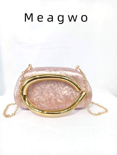 New European & American Style Women's Asymmetric Shoulder/Crossbody Bag, Unique Shell-Shaped Acrylic Round Box Clutch, Fashion Wedding/Party Handbag