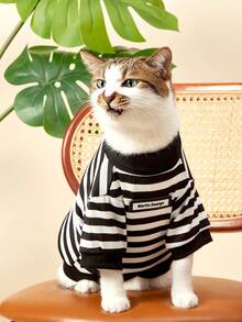 PETSIN 1 件狗狗衣服，条纹高领毛衣，适合雪纳瑞、泰迪、贵宾犬等小型犬，弹性透气宠物秋冬装 - 黑與白 - 查看 10