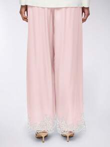 Women's Spring Summer Satin Pants Lace Trim Cuff Loose Wide Leg Trousers For Daily Wear - Hồng - Xem 4