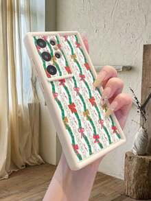 1 pieza Funda protectora de teléfono de TPU grueso a prueba de caídas con patrón de lazo y rayas de paja en color beige, adecuada para la serie Galaxy/OPPO/Redmi/Honor Android