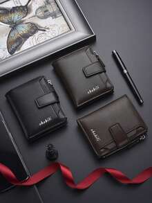 Vintage Vertical Zipper Men's Short Wallet, Large Capacity Small Tri-Fold Coin Purse Card Holder Valentine'S Day Gift