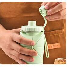 600毫升可折叠硅胶水杯 - 便携式水杯，带盖和挂环，可拆卸吸嘴方便清洗，轻便可重复使用，适合旅行、徒步、运动 - （绿色、粉色、灰色、蓝色） - 耐用设计 - 彩色 - 查看 4