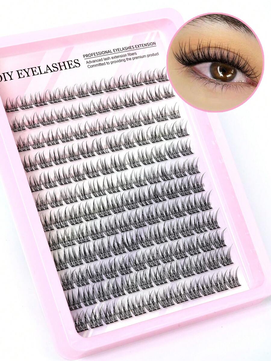 144片单根假睫毛，D型卷翘，DIY睫毛嫁接套装，10-20毫米混合长度，适合在家自行嫁接，睫毛簇套装，假睫毛，自然妆效