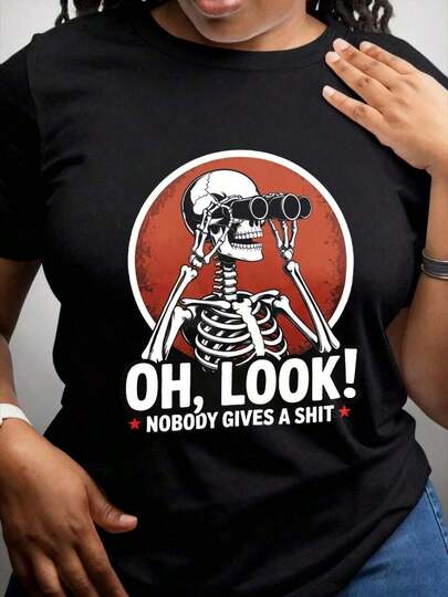 Esqueleto con binoculares Oh, mira, a nadie le importa Camiseta unisex baggy playera de hombre cosas para hombre playera hombre playeras hombre playeras de hombre y2k ropa hombre playera negra de hombre ropa hombre playeras para hombre