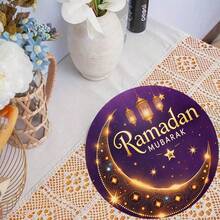 每包1/2/4/6/8/300片，豪华圆形斋月餐垫套装 - Mubarak 餐垫（伊斯兰餐具），饰有阿拉伯书法、新月和星形图案。尺寸：15*15英寸/38*38厘米。 - 彩色 - 查看 12