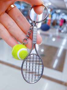 1pc Realistic Tennis Ball Keychain Pendant, Wholesale Mini Sports Gift Tennis Keyring Craft, Tennis Keychain Friend Gift - Silver - View 1