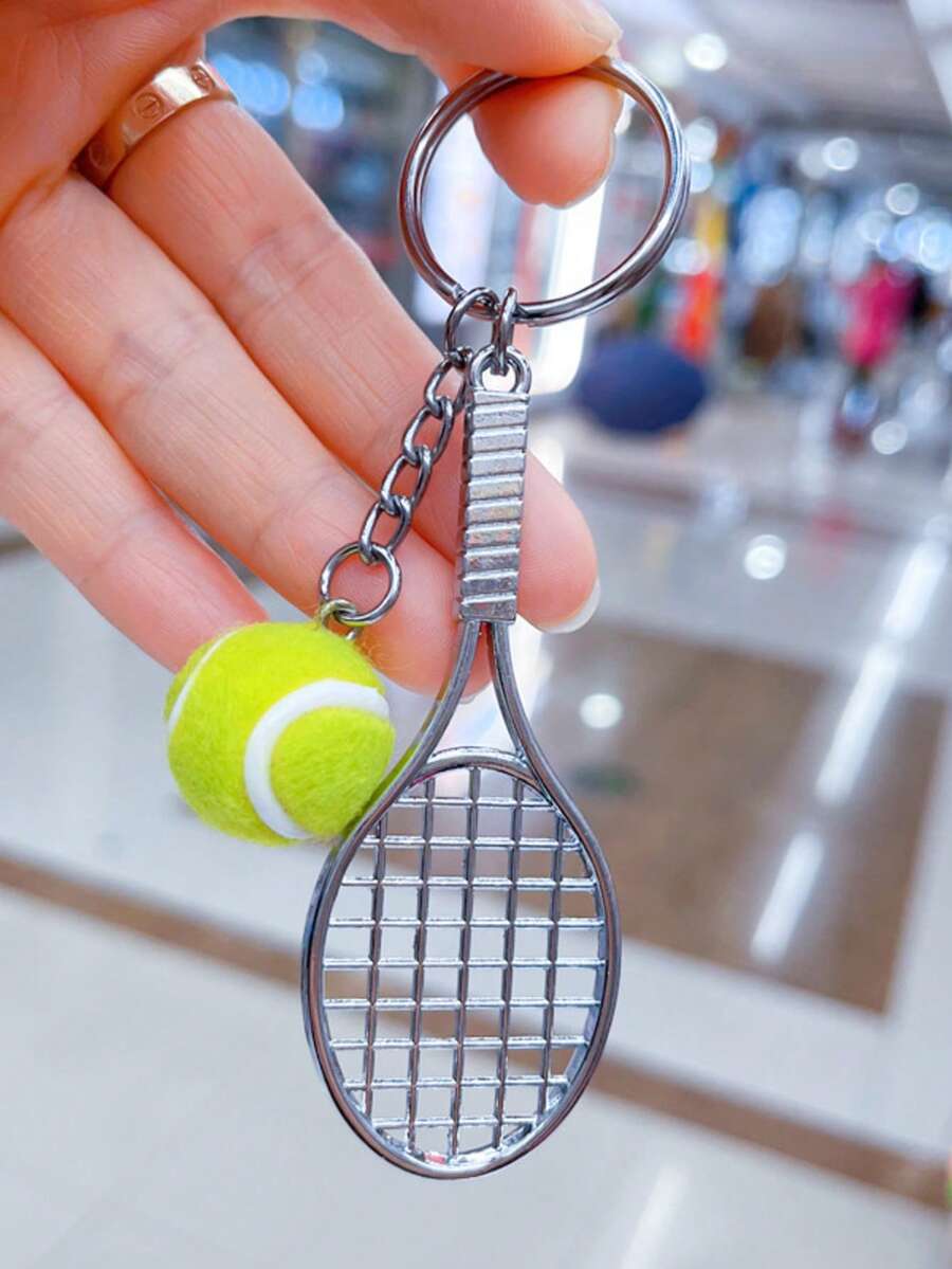 1pc Realistic Tennis Ball Keychain Pendant, Wholesale Mini Sports Gift Tennis Keyring Craft, Tennis Keychain Friend Gift - Silver - View 1