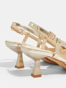 尖头细高跟鞋，镂空蝴蝶结装饰，金属金色漆皮高跟鞋，性感尖头镂空鞋，适合派对、婚礼、约会等场合，镂空凉鞋，舒适柔软的人造革高跟鞋，适合春、夏、秋季穿着。 - 金色 - 查看 7