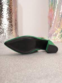 Giày bít mũi thấp cổ trơn dành cho nữ, giày cao gót đế dày bằng da lộn nhiều màu sắc, đa năng, phù hợp cho thời trang hàng ngày. - màu xanh lá - Xem 5