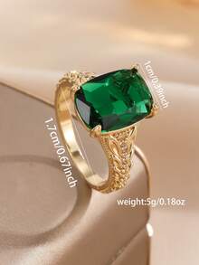Anillo de compromiso de princesa romántico y lujoso con deslumbrante circonita cúbica cuadrada, adecuado para uso diario, fiestas, regalo de joyería para mamá, familiares, amigos, festividades - Multicolor - Ver 3