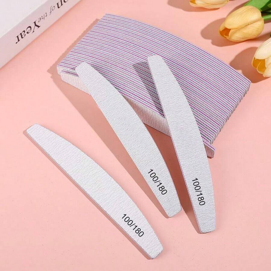 50支装指甲锉，双面指甲抛光器，专业美甲护理工具，适用于DIY指甲修型、打磨、抛光，适合女性手指甲和脚趾甲，是居家和美甲沙龙的理想之选，美甲用品 - 淺灰色 - 查看 1