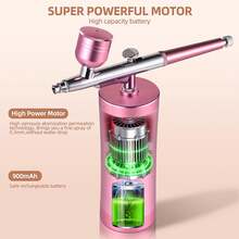 48PSI高压防堵塞喷笔套装，带压缩机 - 无线充电，包含0.25mm喷嘴和清洁刷，适用于美甲、化妆、绘画和蛋糕装饰