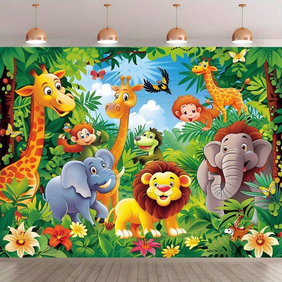 2D Flat The 1pc Cartoon Jungle Animal Wall Flag Multi-Functional Decoration Is Perfect For Weddings, Birthdays, Anniversaries, And Seasonal Festival Decorations Suitable For Both Indoor And Outdoor Use