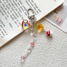 1pc Cute Mushroom Keychain Versatile Colorful Heart Beaded Phone Strap/Bag Charm Purse Charm Keyring Y2K - Multicolor - View 1
